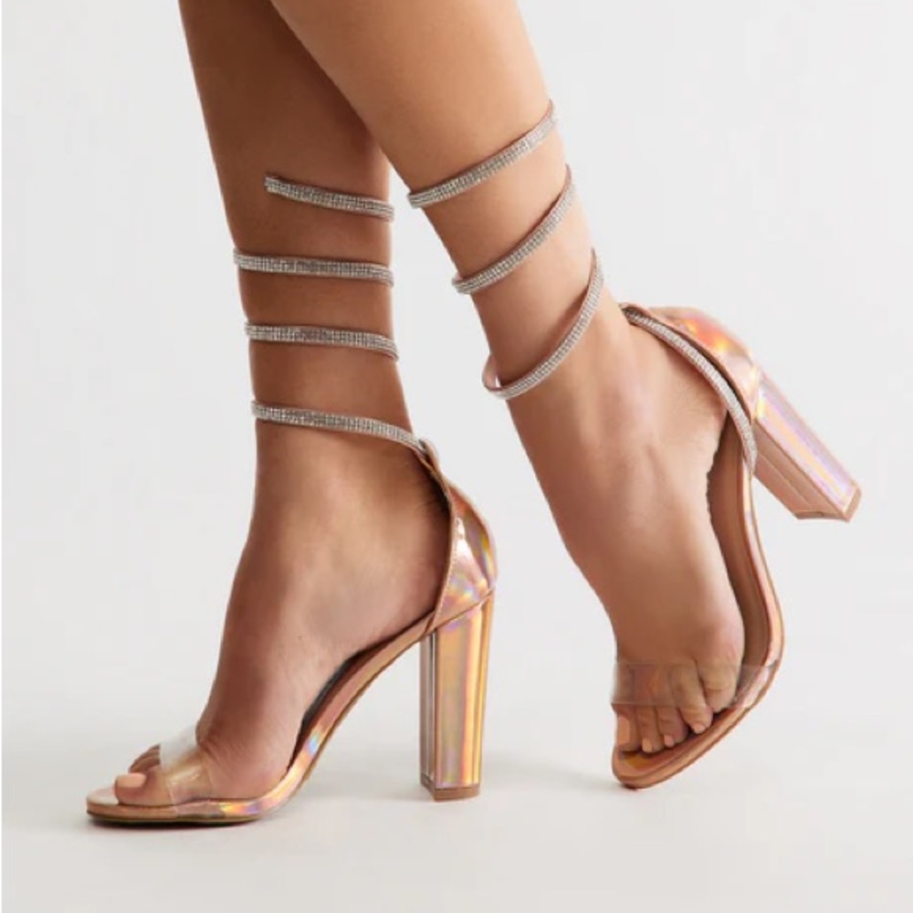Rose Gold Rhinestone Wrap-Up Heels NEW 🏷️